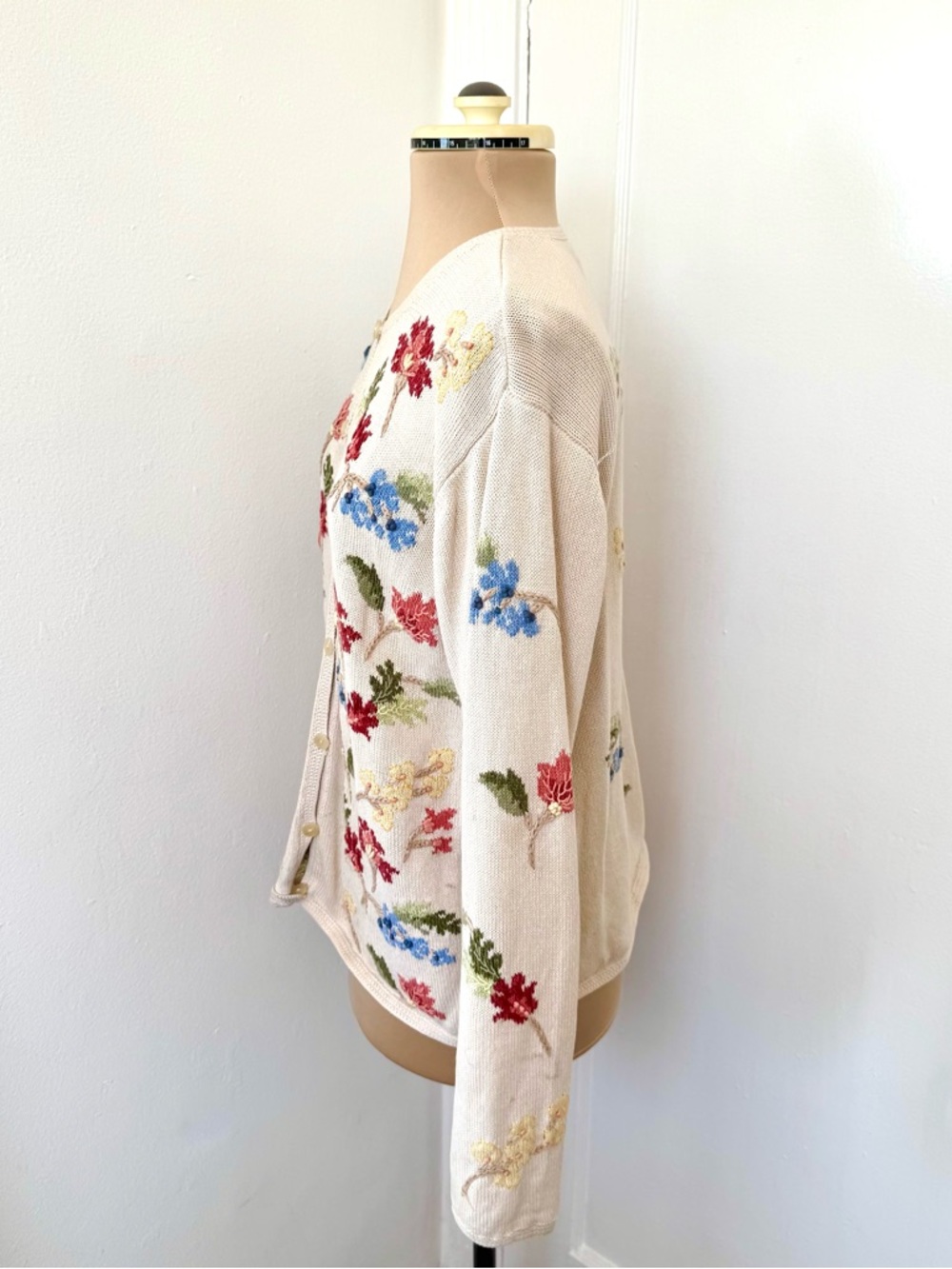 VTG 80s 90s Cottagecore Coquette Floral Embroidered Cardigan size M - Picture 3 of 16